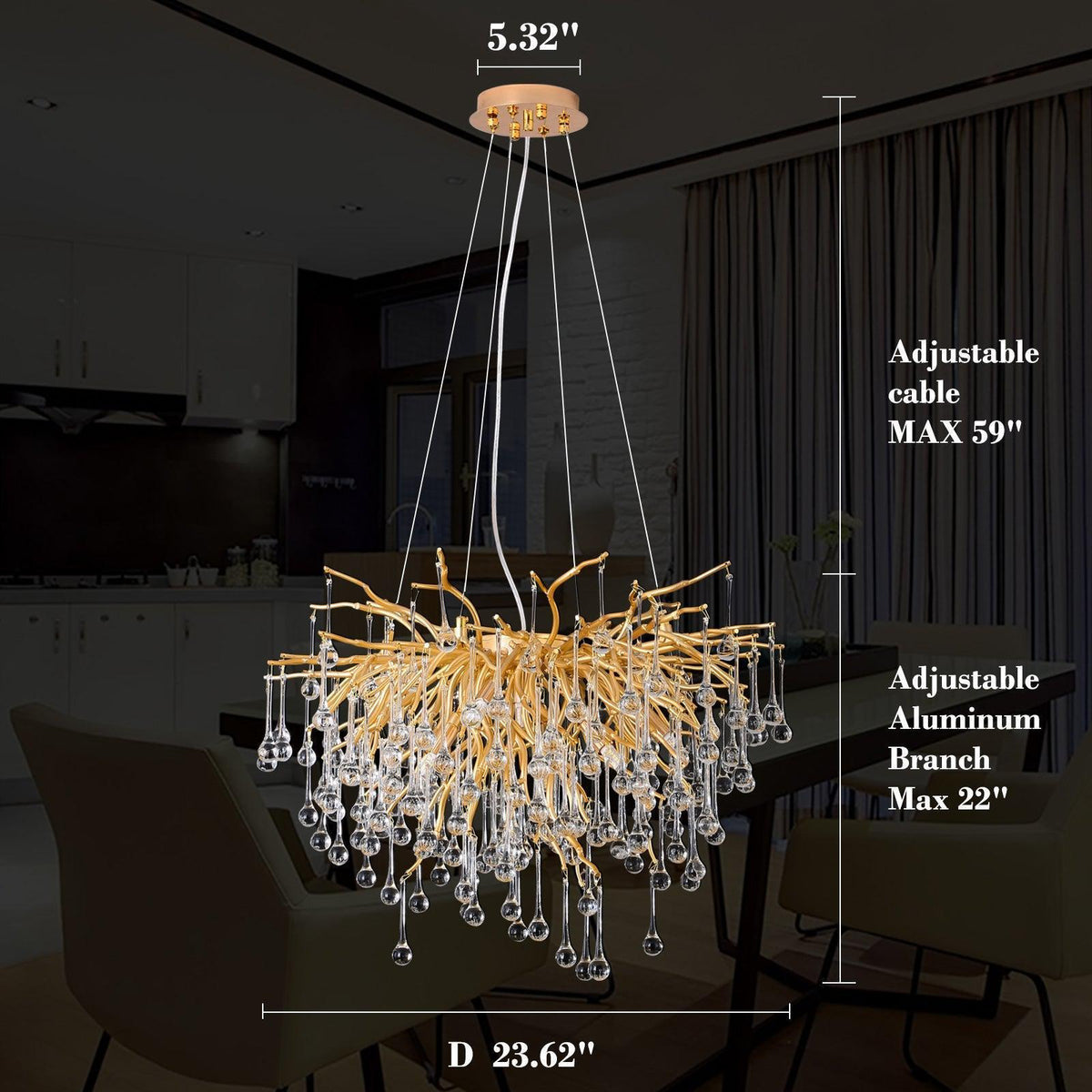 Doris Rain Branch Chandelier 23.5"D Gold - Zelno Lighting