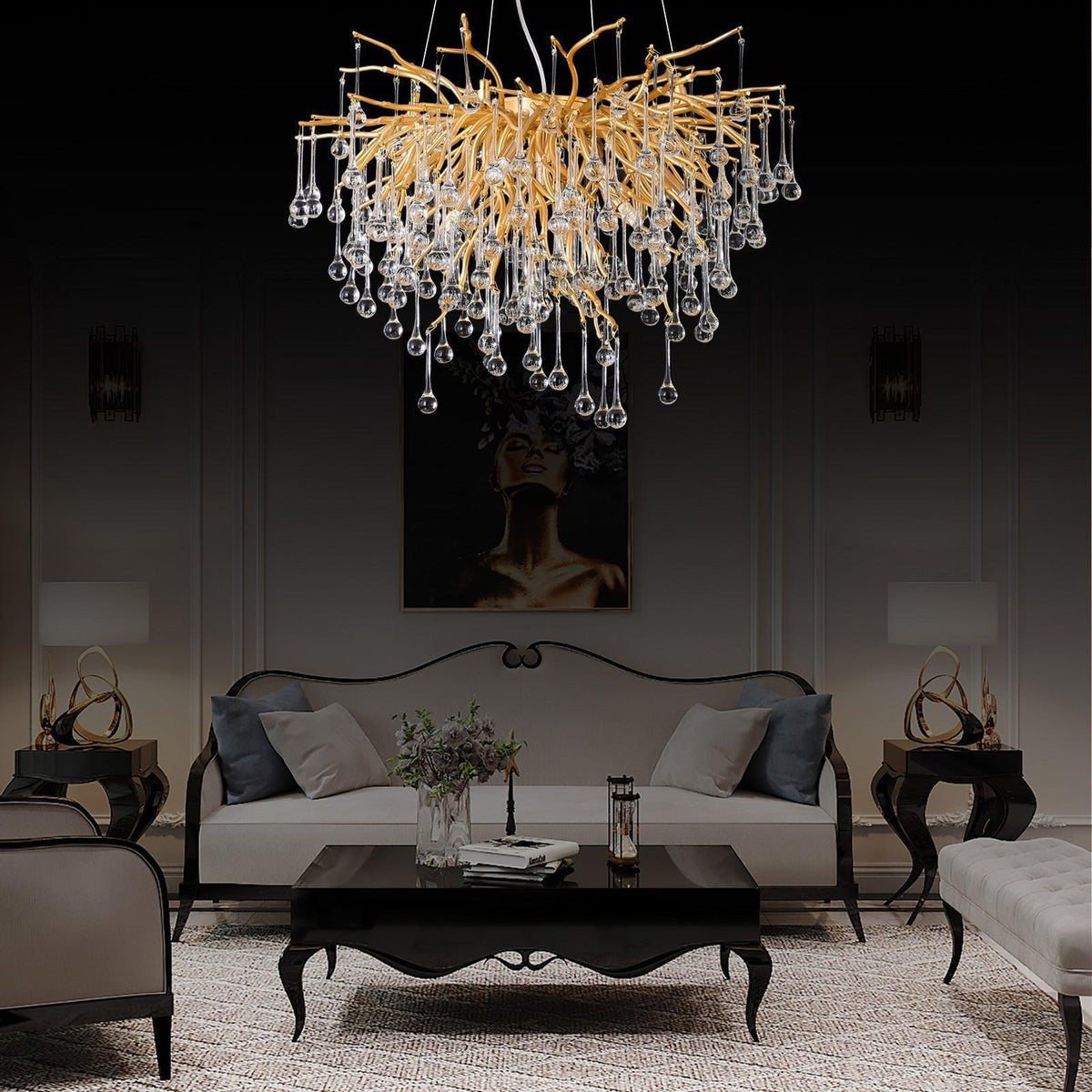 Doris Rain Branch Chandelier 23.5"D Gold - Zelno Lighting