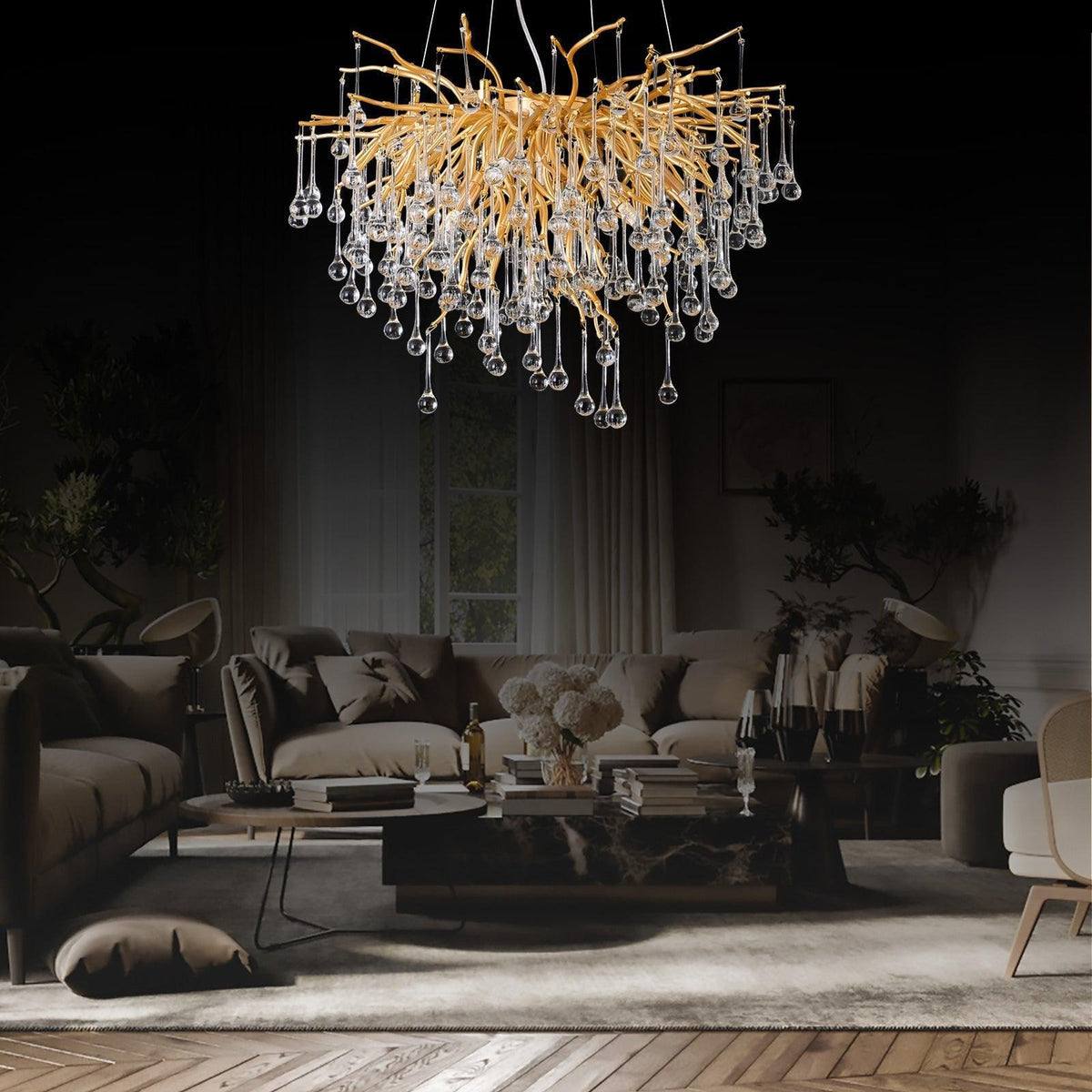 Doris Rain Branch Chandelier 23.5"D Gold - Zelno Lighting