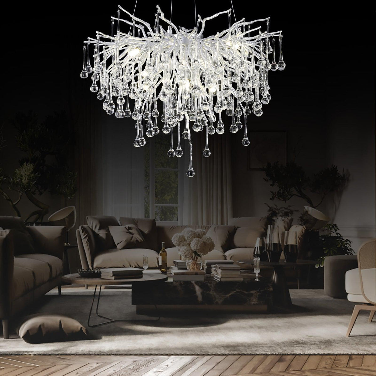 Doris Rain Branch Chandelier Dia 23.5" Silver - Zelno Lighting