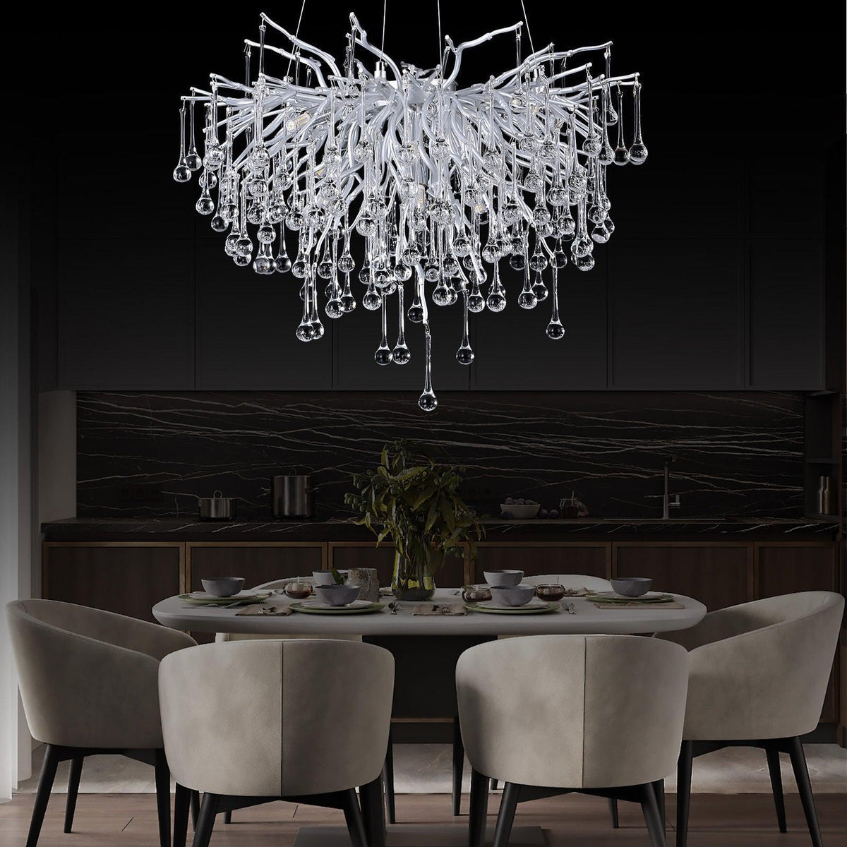 Doris Rain Branch Chandelier Dia 23.5" Silver - Zelno Lighting