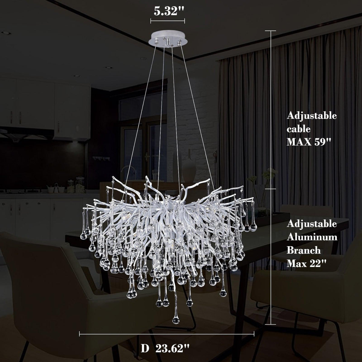 Doris Rain Branch Chandelier Dia 23.5" Silver - Zelno Lighting
