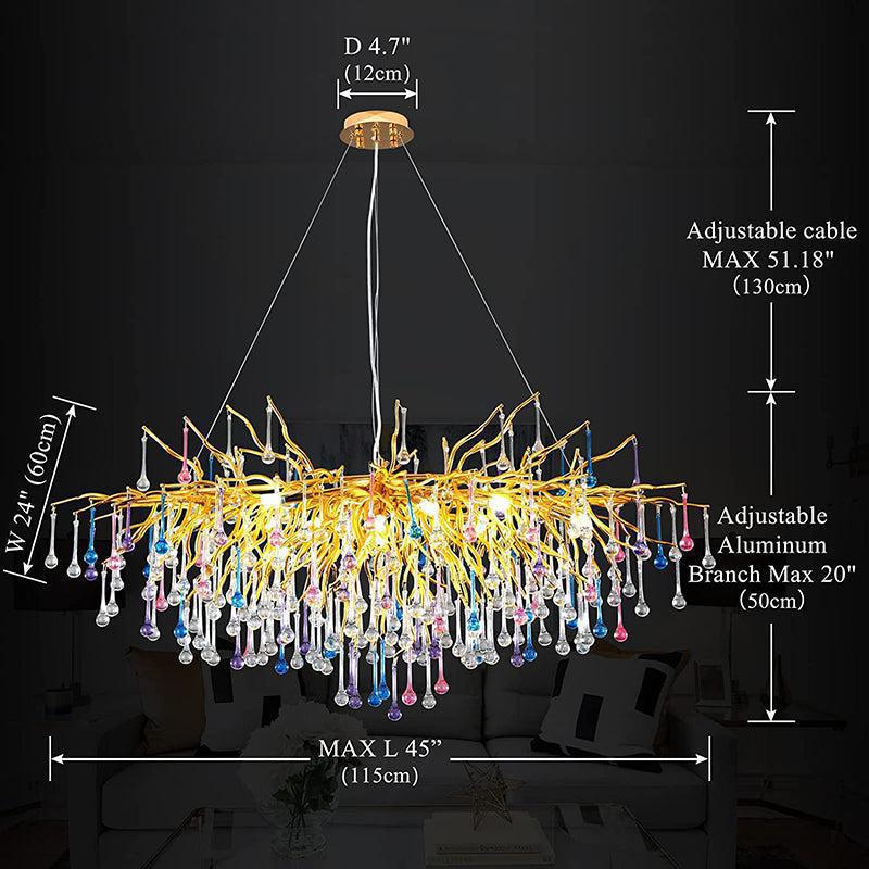 Doris Rain Crystal Branch Chandelier 54"L - Zelno Lighting