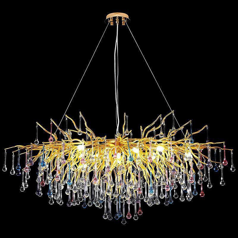 Doris Rain Crystal Branch Chandelier 54"L - Zelno Lighting