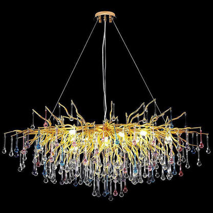 Doris Rain Crystal Branch Chandelier 54"L - Zelno Lighting