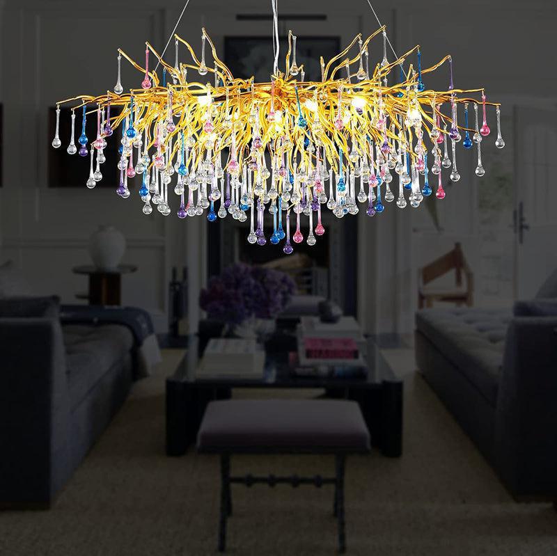 Doris Rain Crystal Branch Chandelier 54"L - Zelno Lighting