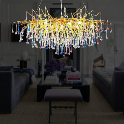 Doris Rain Crystal Branch Chandelier 54"L - Zelno Lighting