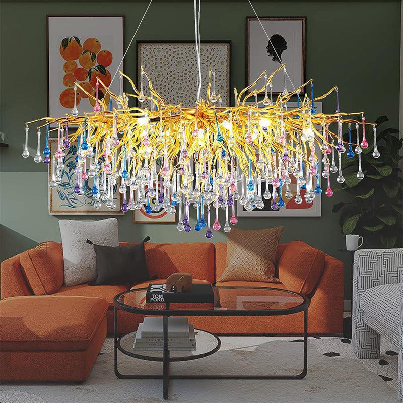 Doris Rain Crystal Branch Chandelier 54"L - Zelno Lighting