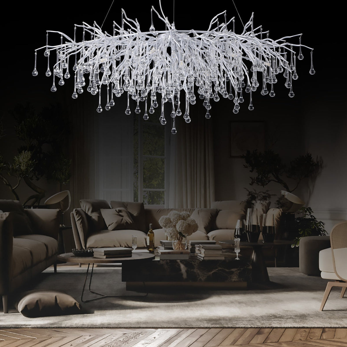 Doris Rectangle Branch Chandelier 45"L Silver - Zelno Lighting
