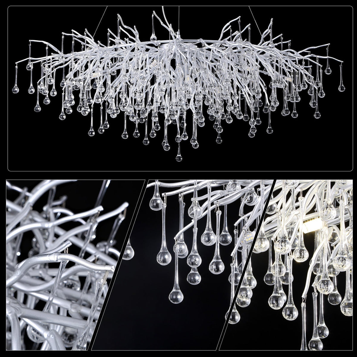 Doris Rectangle Branch Chandelier 45"L Silver - Zelno Lighting