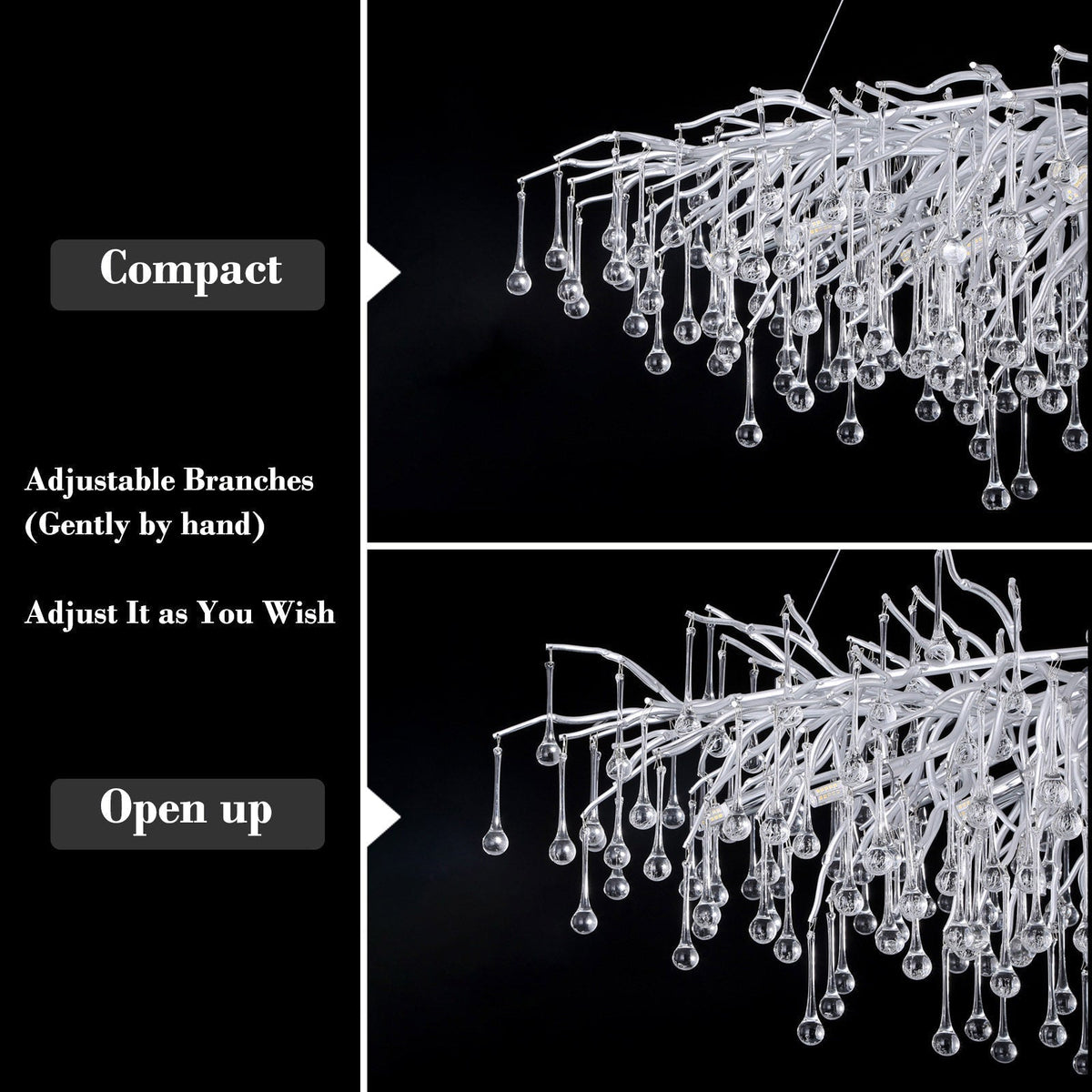 Doris Rectangle Branch Chandelier 45"L Silver - Zelno Lighting