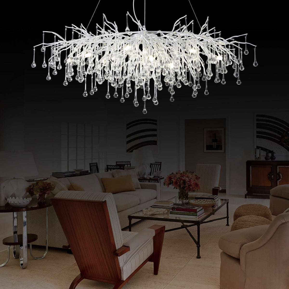 Doris Rectangle Branch Chandelier 45"L Silver - Zelno Lighting