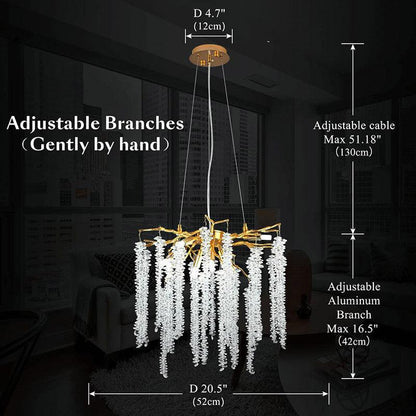 Doris White Crystal Branch Chandelier 20.5"D - Zelno Lighting