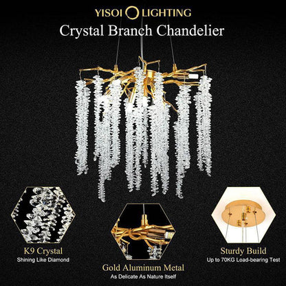 Doris White Crystal Branch Chandelier 20.5"D - Zelno Lighting