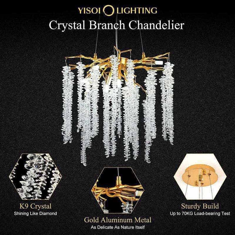 Doris White Crystal Branch Round Chandelier D20.5" L45" - Zelno Lighting