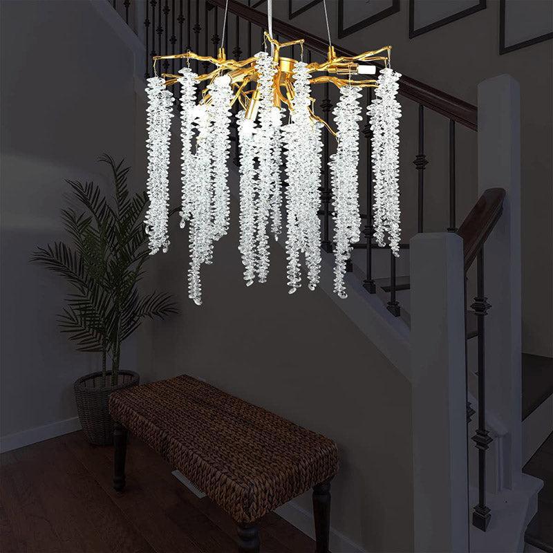 Doris White Crystal Branch Round Chandelier D20.5" L45" - Zelno Lighting