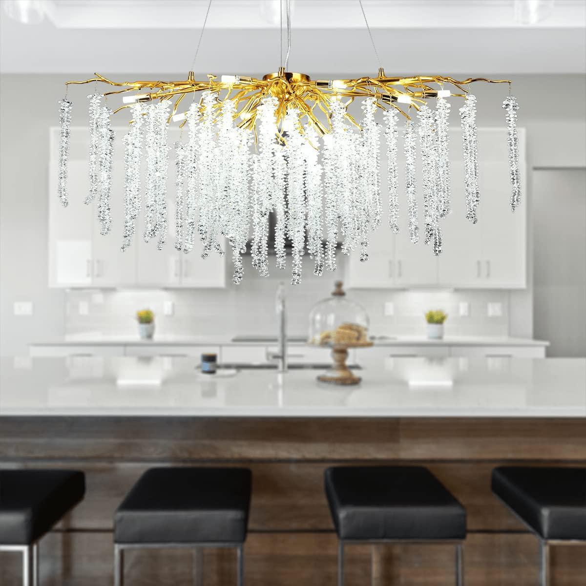 Doris White Crystal Branch Round Chandelier D20.5" L45" - Zelno Lighting