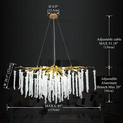 Doris White Crystal Branch Round Chandelier D20.5" L45" - Zelno Lighting