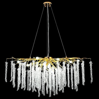 Doris White Crystal Rectangle Branch Chandelier Gold 45"L - Zelno Lighting