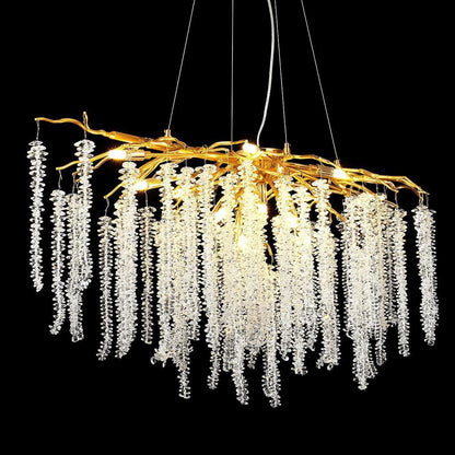 Doris White Crystal Rectangle Branch Chandelier Gold 45"L - Zelno Lighting