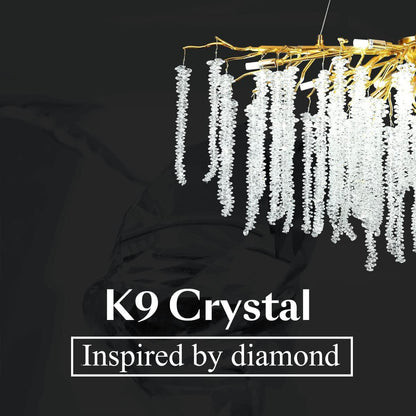Doris White Crystal Rectangle Branch Chandelier Gold 45"L - Zelno Lighting