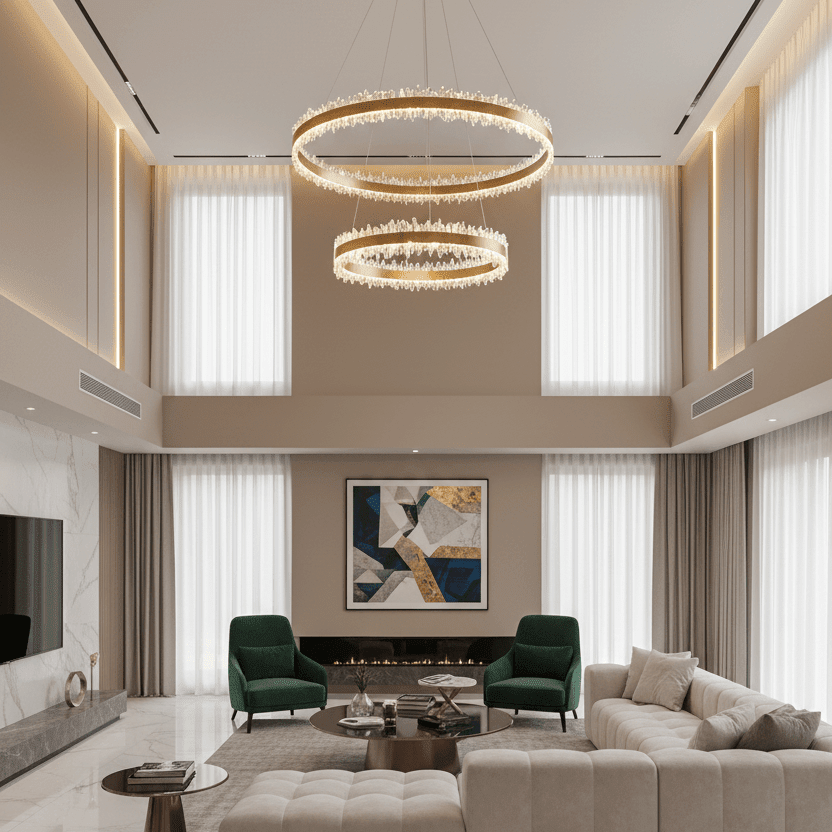 Double Round Rings Quartz Crystal Chandelier Hanging Modern Chandelier for Living Room - Zelno Lighting