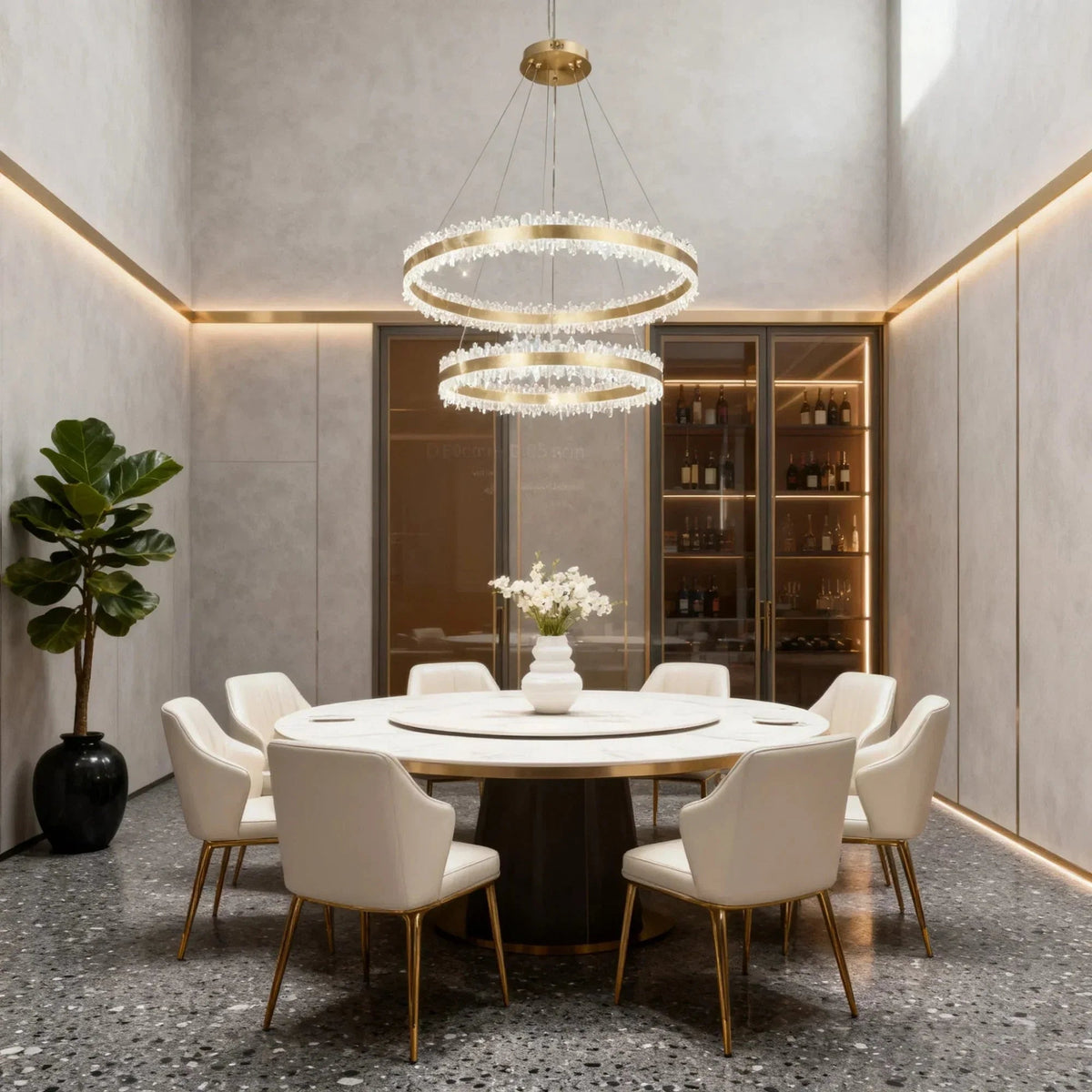Double Round Rings Quartz Crystal Chandelier Hanging Modern Chandelier for Living Room - Zelno Lighting