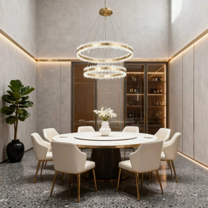 Double Round Rings Quartz Crystal Chandelier Hanging Modern Chandelier for Living Room - Zelno Lighting