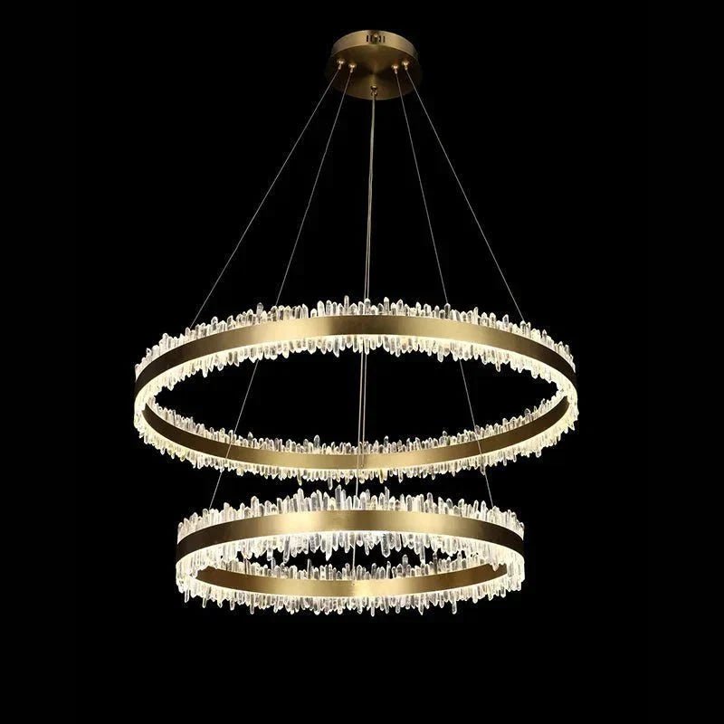 Double Round Rings Quartz Crystal Chandelier Hanging Modern Chandelier for Living Room - Zelno Lighting