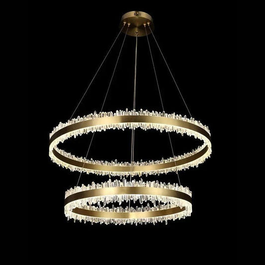 Double Round Rings Quartz Crystal Chandelier Hanging Modern Chandelier for Living Room - Zelno Lighting