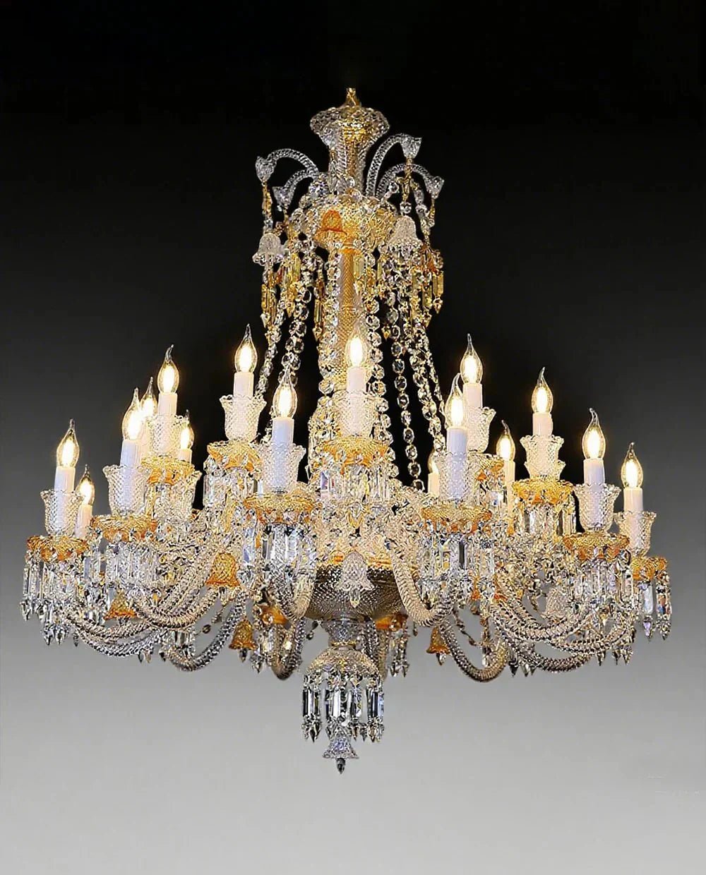 Duplicated 24 Lights Clear & Amber Crystal Lighting Chandelier - Zelno