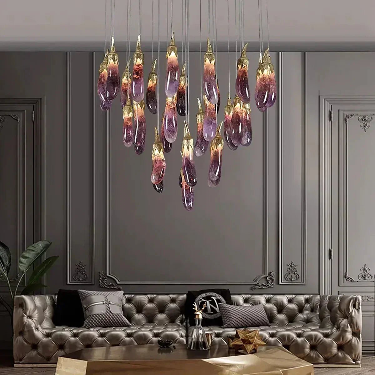 Eggplant-shaped Chandelier Purple Color - Zelno Lighting