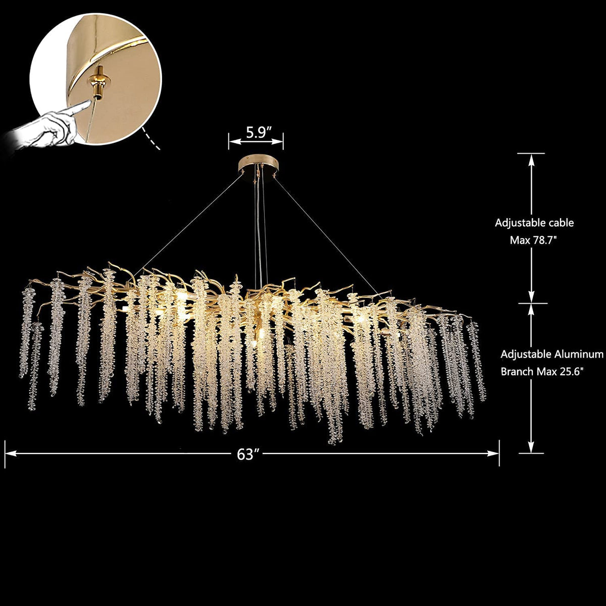 Elegant Crystal Icicle Chandelier in Branch Style for Dining Table Use - Zelno Lighting