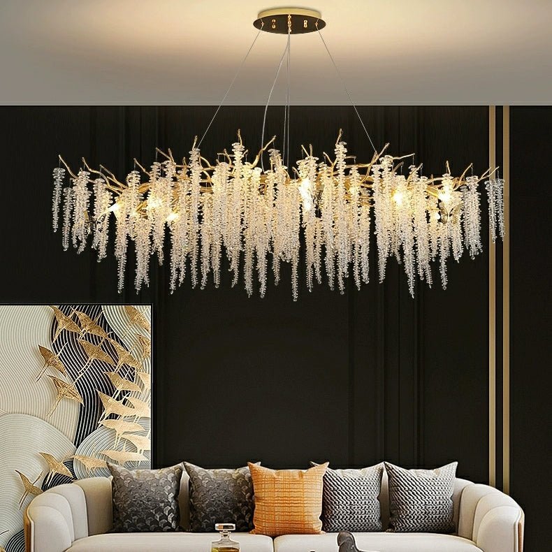 Elegant Crystal Icicle Chandelier in Branch Style for Dining Table Use - Zelno Lighting