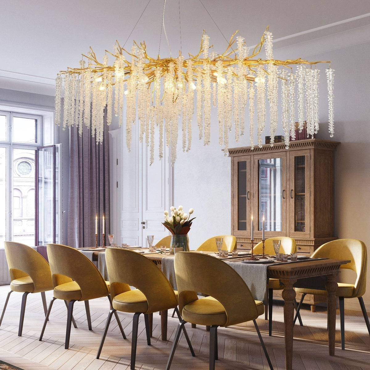 Elegant Crystal Icicle Chandelier in Branch Style for Dining Table Use - Zelno Lighting