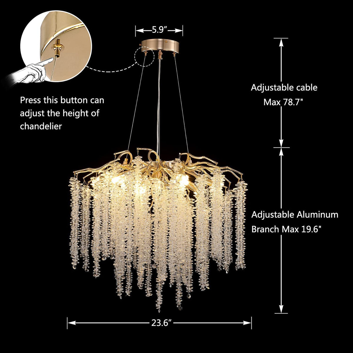 Elegant Crystal Icicle Chandelier in Branch Style for Dining Table Use - Zelno Lighting