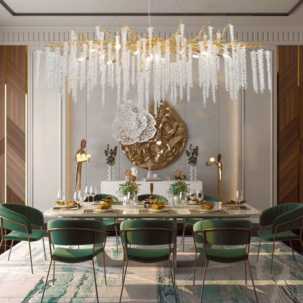 Elegant Crystal Icicle Chandelier in Branch Style for Dining Table Use - Zelno Lighting