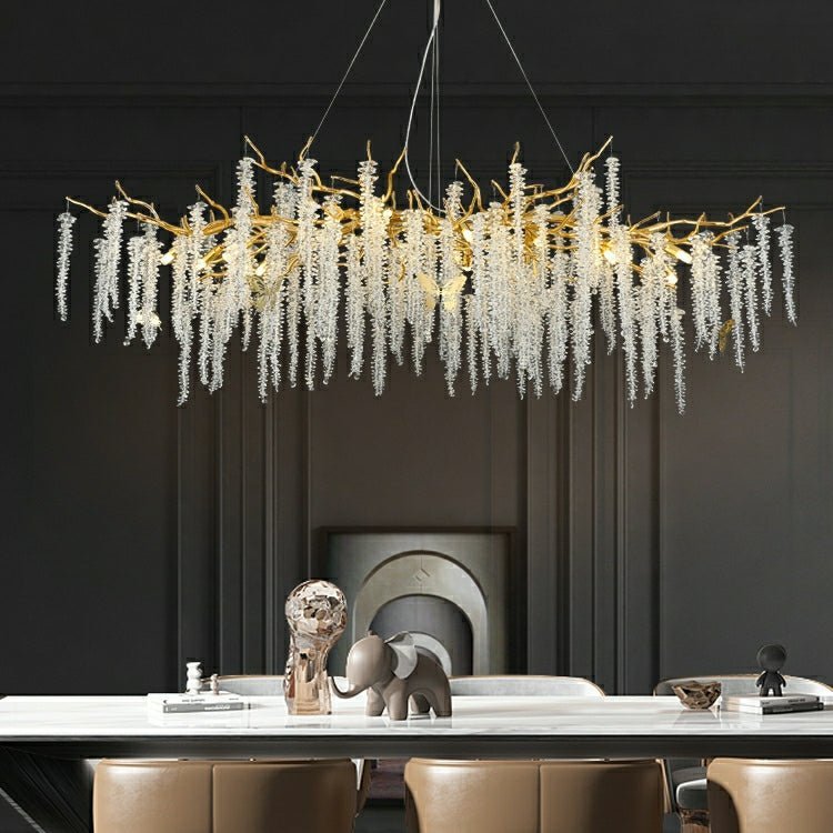 Elegant Crystal Icicle Chandelier in Branch Style for Dining Table Use - Zelno Lighting