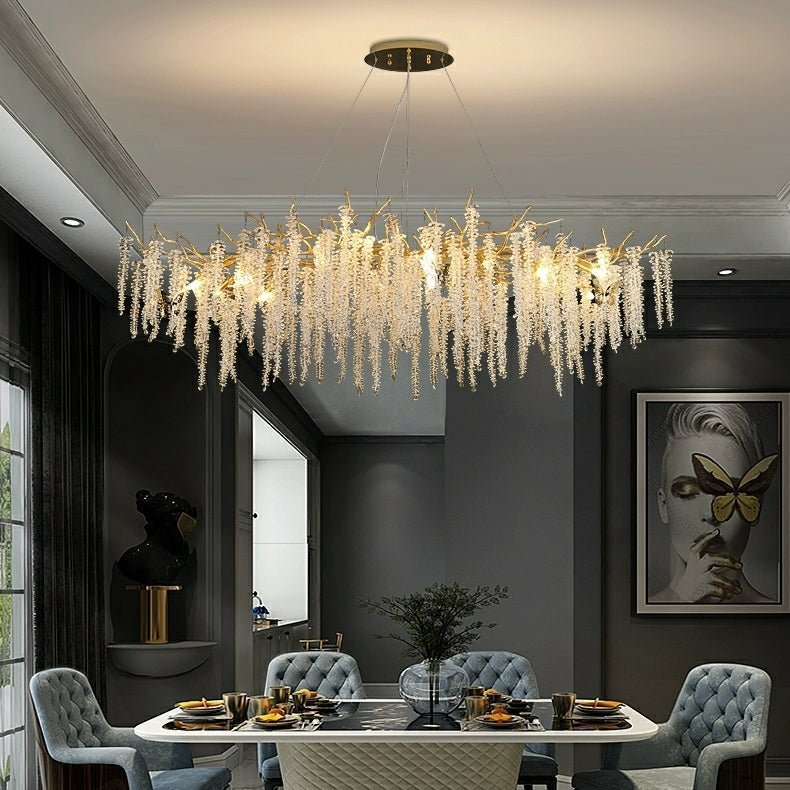 Elegant Crystal Icicle Chandelier in Branch Style for Dining Table Use - Zelno Lighting
