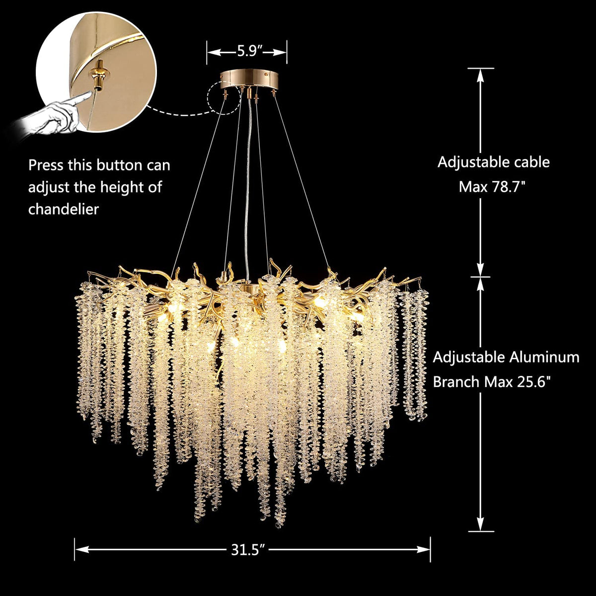 Elegant Crystal Icicle Chandelier in Branch Style for Dining Table Use - Zelno Lighting