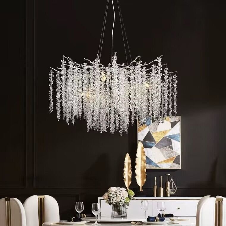 Elegant Crystal Icicle Chandelier in Branch Style for Dining Table Use - Zelno Lighting
