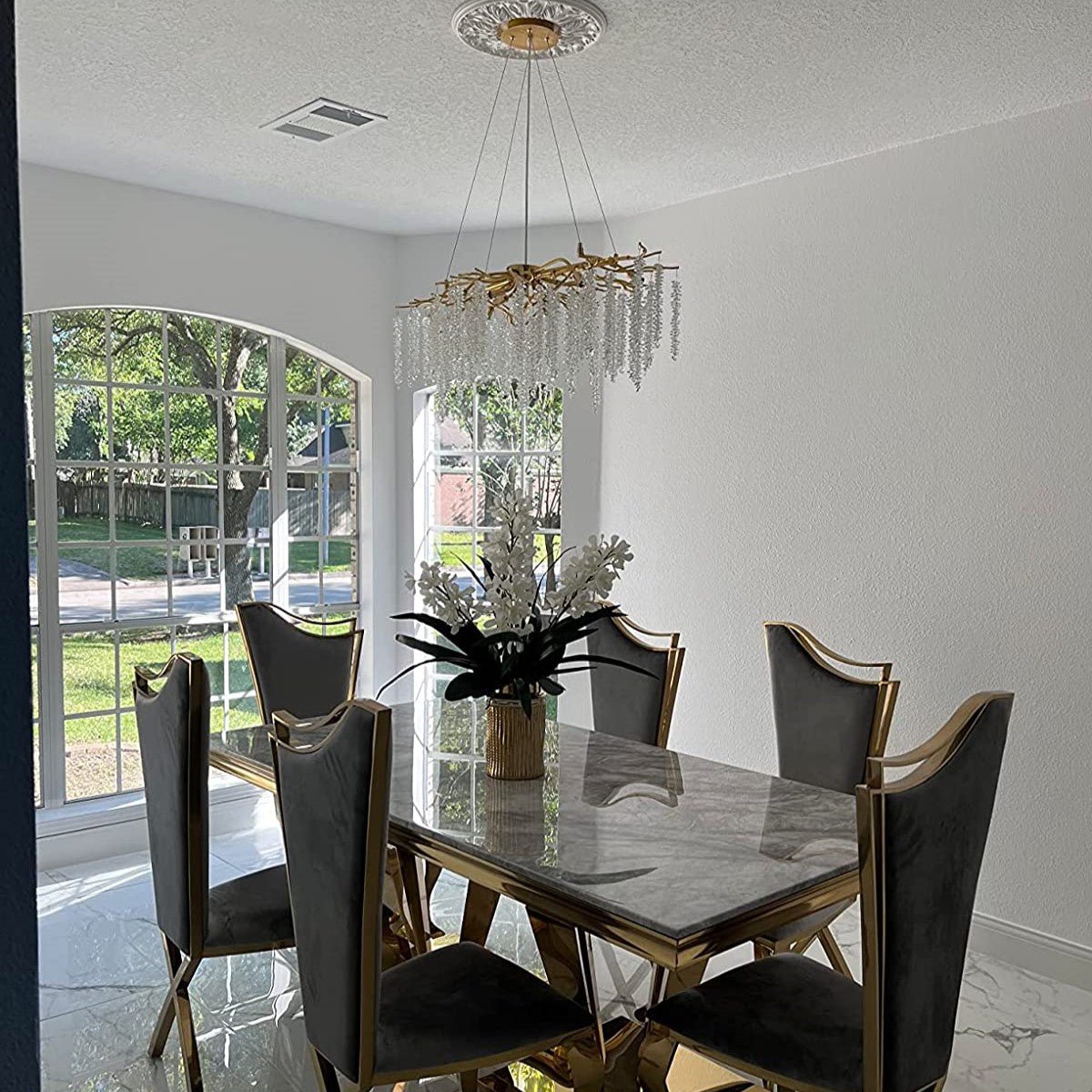 Elegant Crystal Icicle Chandelier in Branch Style for Dining Table Use - Zelno Lighting