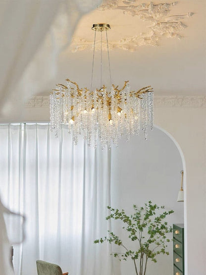 Elegant Crystal Icicle Chandelier in Branch Style for Dining Table Use - Zelno Lighting