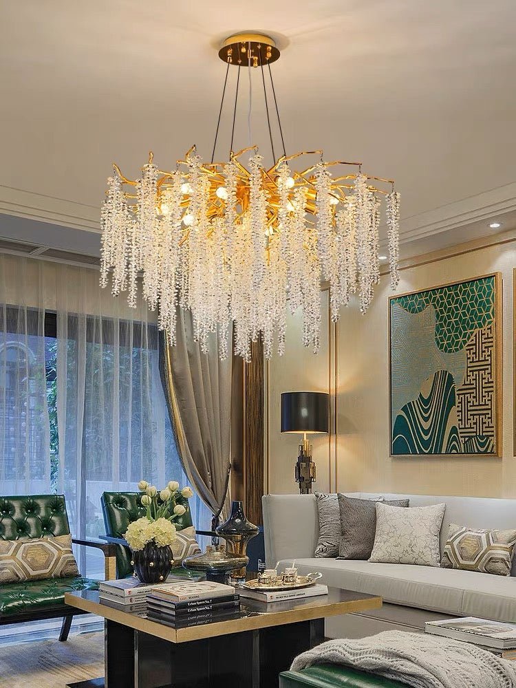 Elegant Crystal Icicle Chandelier in Branch Style for Dining Table Use - Zelno Lighting