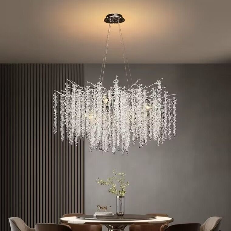 Elegant Crystal Icicle Chandelier in Branch Style for Dining Table Use - Zelno Lighting