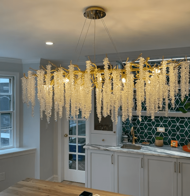 Elegant Crystal Icicle Chandelier in Branch Style for Dining Table Use - Zelno Lighting