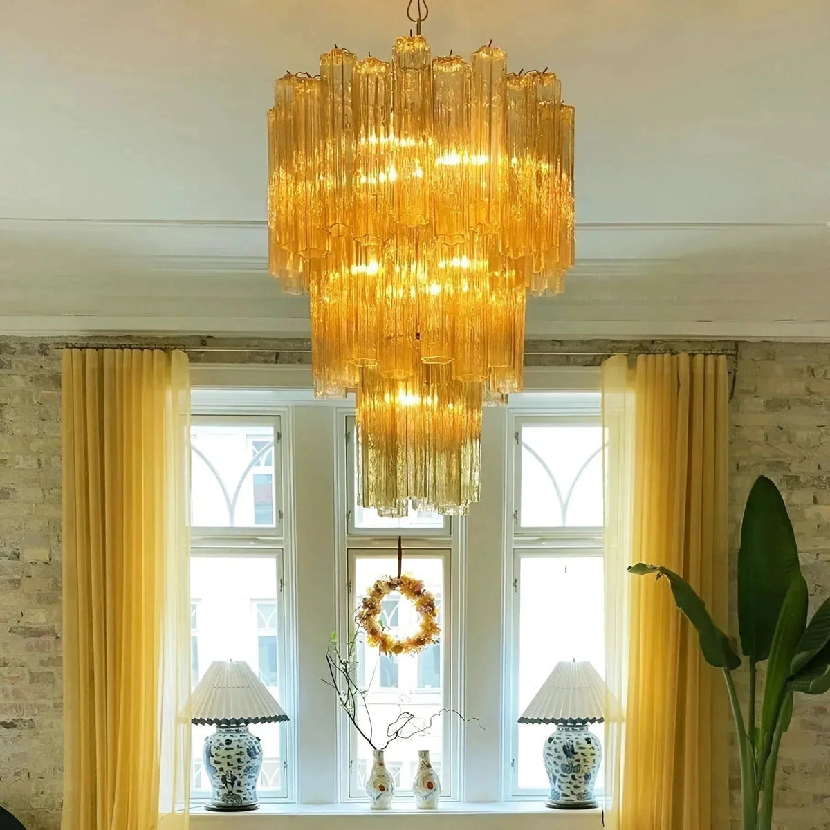 Elegant Yellow Murano Glass Tube Chandelier 25.6" - Zelno Lighting