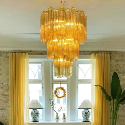 Elegant Yellow Murano Glass Tube Chandelier 25.6" - Zelno Lighting