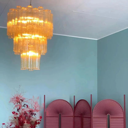 Elegant Yellow Murano Glass Tube Chandelier 25.6" - Zelno Lighting