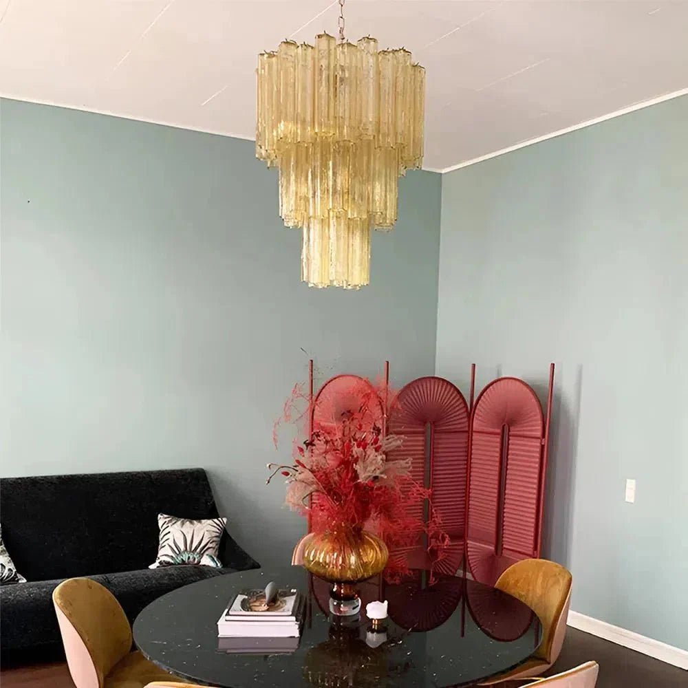 Elegant Yellow Murano Glass Tube Chandelier 25.6" - Zelno Lighting